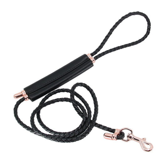 Love in Leather Adjustable Faux Leather Braided Bondage Lead - Rose Gold