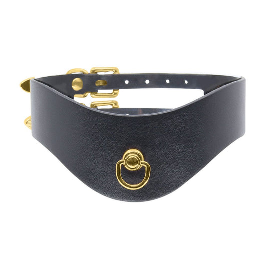 Love in Leather Faux Leather Double Strap Bondage Collar - Gold