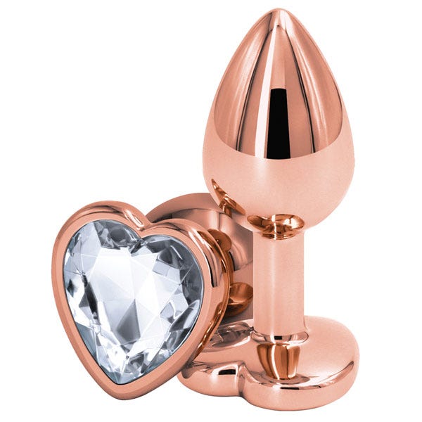 Rear Assets Rose Gold Heart Butt Plug - Small - Clear