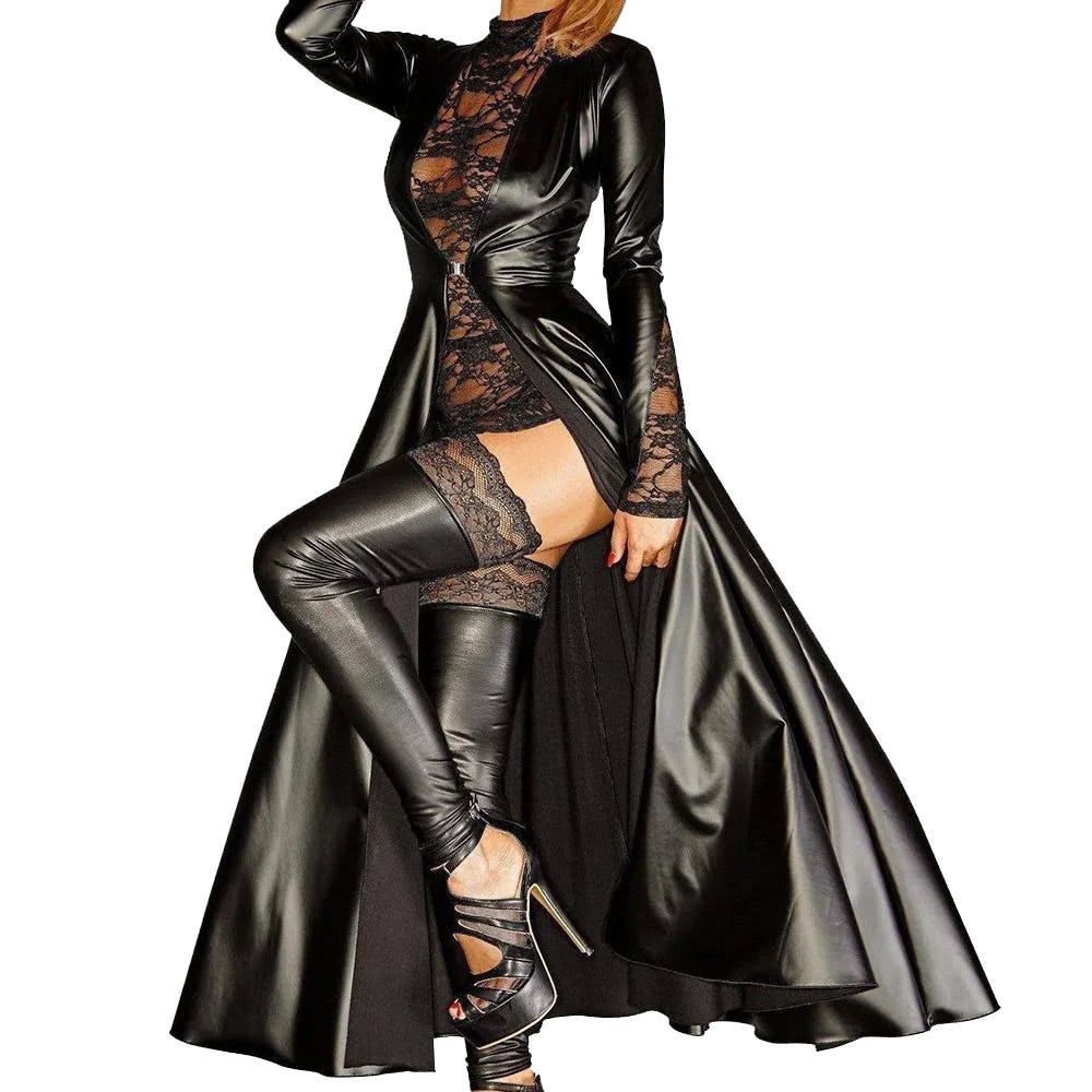 Noir Power Wetlook Gown Coat