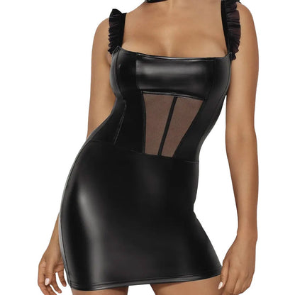 Noir Wetlook Dress Tulle Panel