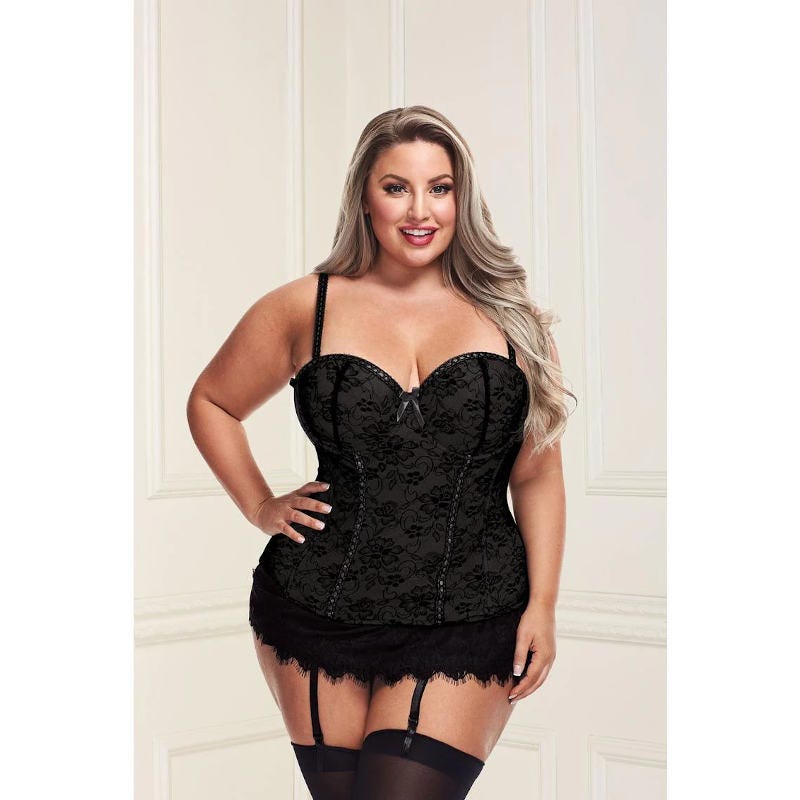 Baci Dreams 6016X Bustier and G-String Queen - Black 1X/2X