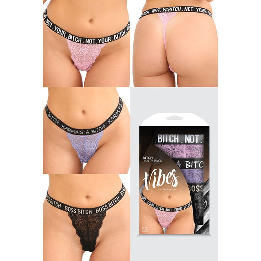 Fantasy Lingerie Vibes Bitch Panty Pack 3-Piece Lace Thong Set