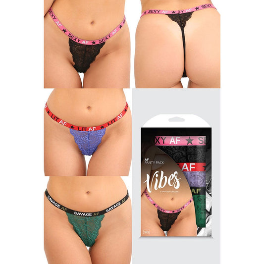 Fantasy Lingerie Vibes AF Panty Pack 3-Piece Lace Thong Set