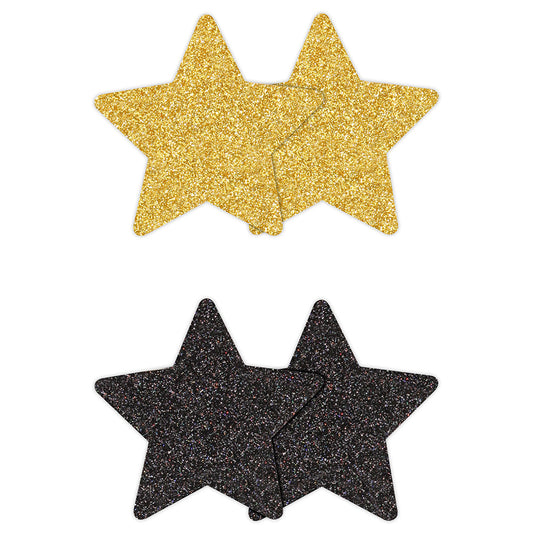 NS Novelties Pretty Pasties Glitter Stars 2 Pair Black & Gold