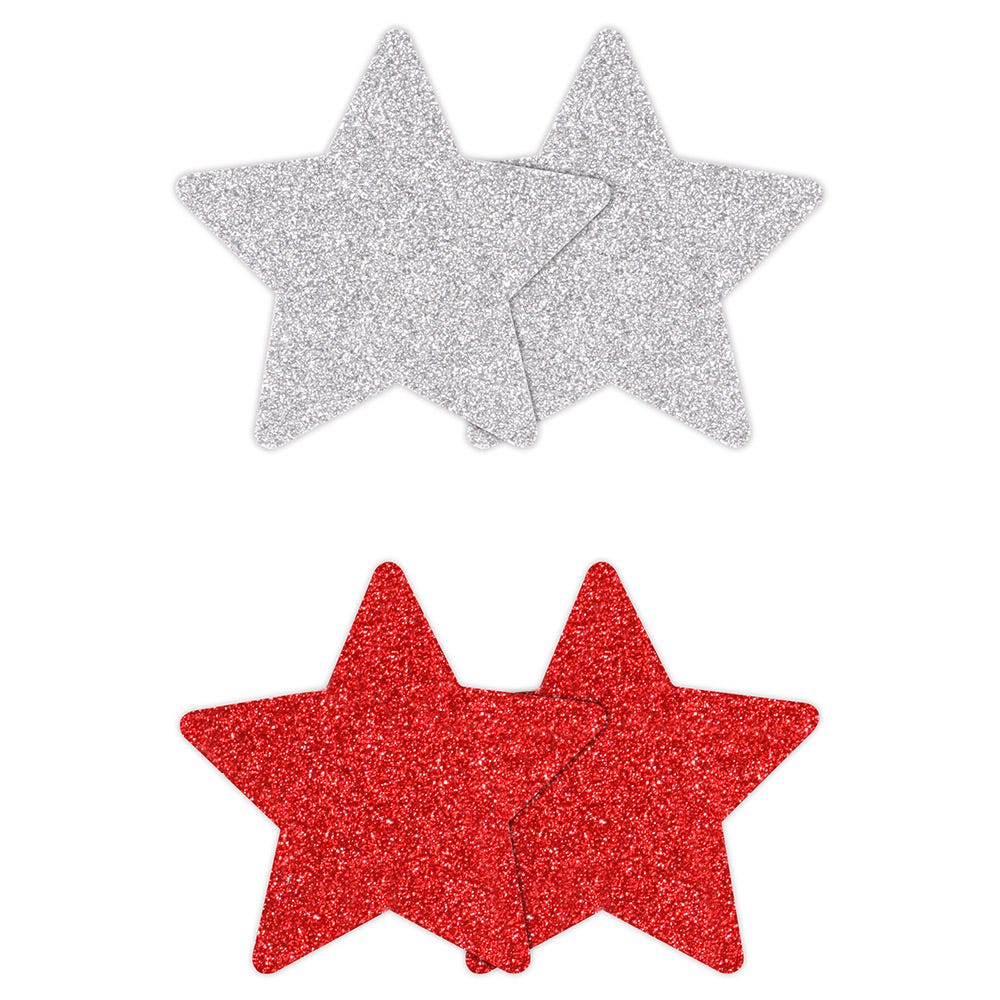 Pretty Pasties Red and Silver Glitter Star 2-Pack