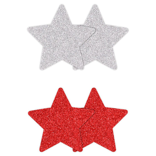 Pretty Pasties Red and Silver Glitter Star 2-Pack