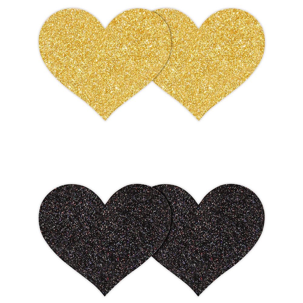 Pretty Pasties Black and Gold Glitter Heart 2-Pack