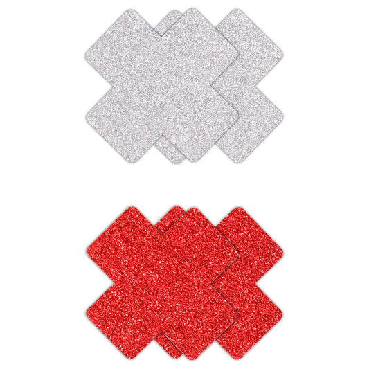 Pretty Pasties Red and Silver Glitter Cross 2-Pack