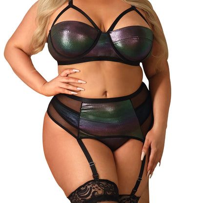 Fantasy Lingerie Curve Cassidy Cage Bra, Garter Belt & Panty Set