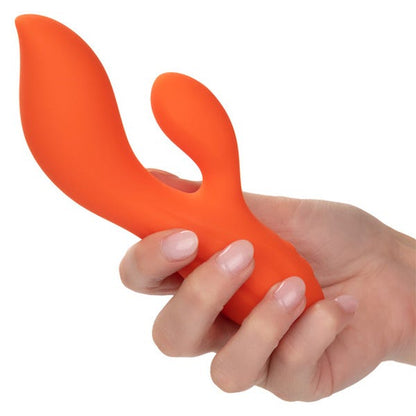 Stella Orange Liquid Silicone Dual Pleaser Curved G-Spot Rabbit Vibrator