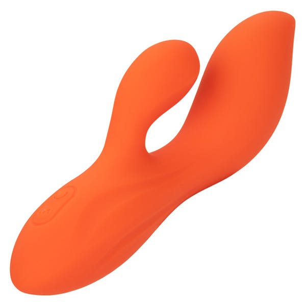 Stella Orange Liquid Silicone Dual Pleaser Curved G-Spot Rabbit Vibrator