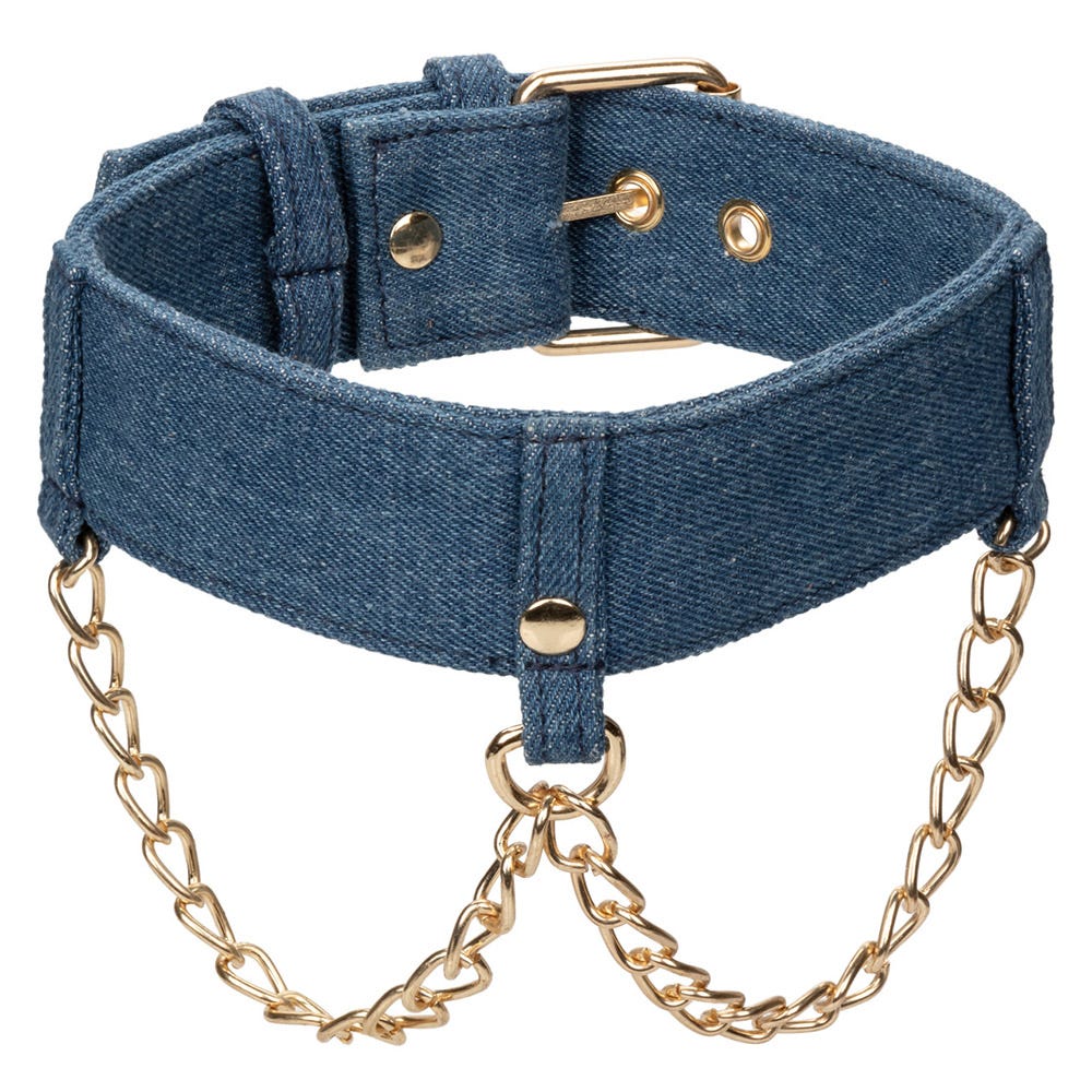 CalExotics Ride 'Em Premium Denim Collection Collar with Leash