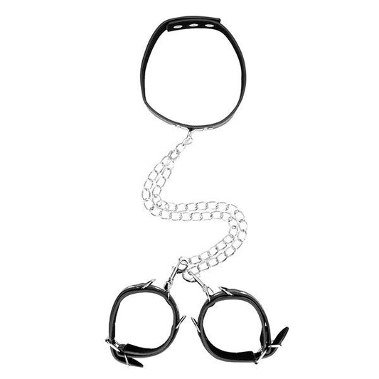 Ouch Black & White Bonded Leather Collar and Wrist Cuff