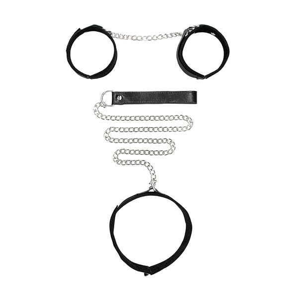 Ouch Black & White Velcro Collar And Hand Cuffs