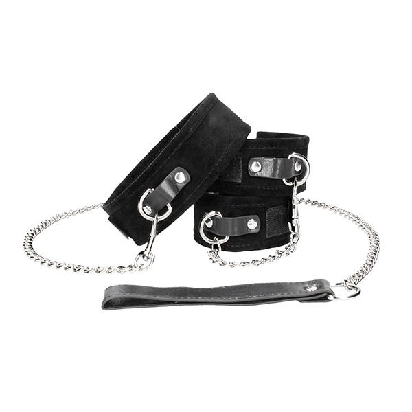 Ouch Black & White Velcro Collar And Hand Cuffs