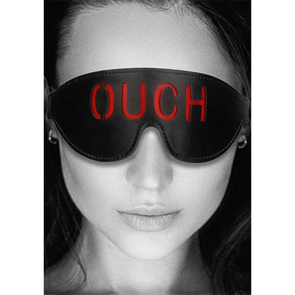 Ouch Black & White Stitched Leather Logo Eye Mask