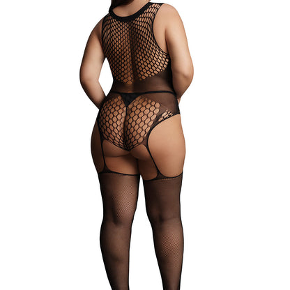 Le Desir Contrast Fence Net Suspender Bodystocking - Black Queen Size