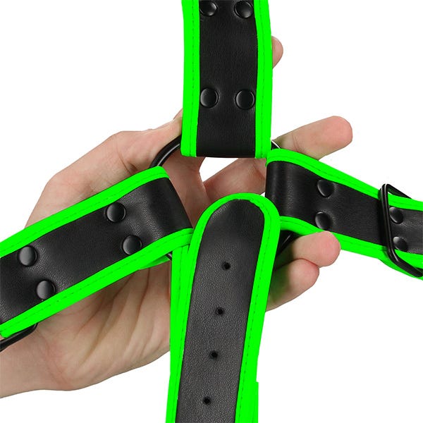 Ouch! Glow In The Dark Bonded Leather Cross Armour Harness