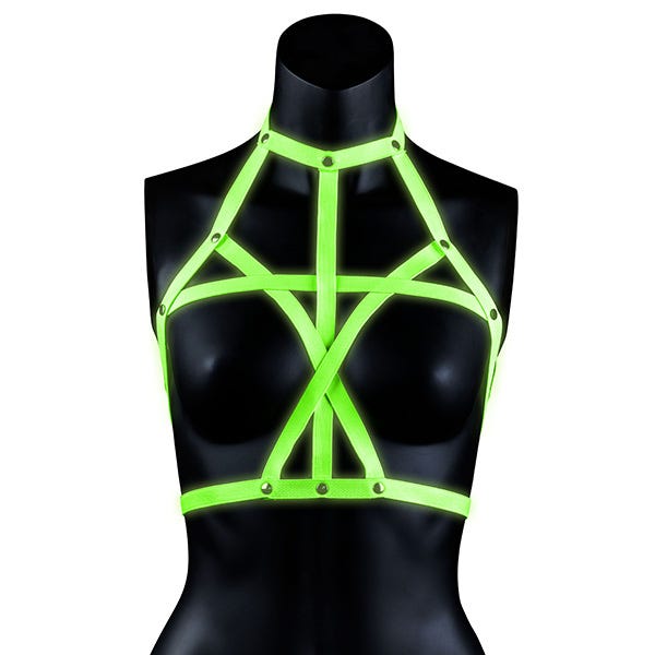 Ouch! Glow In Dark Bonded Leather Harness Bra