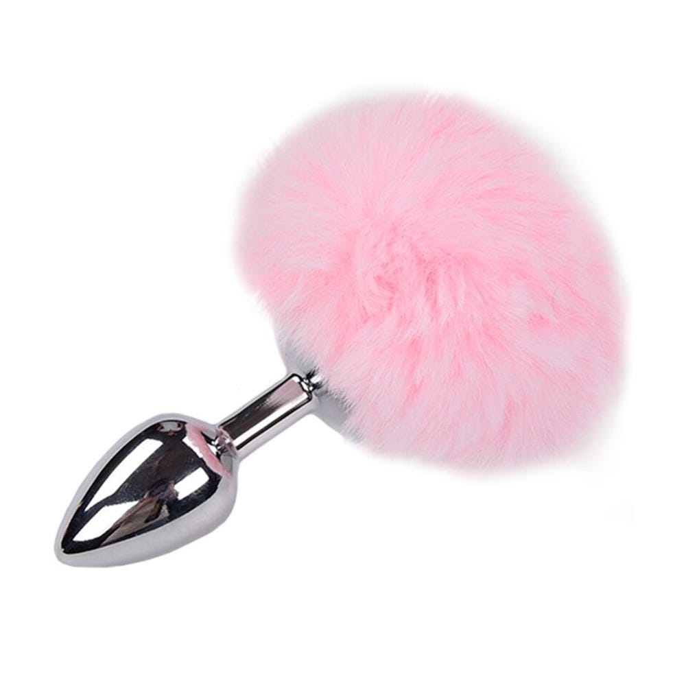 Alive BDSM Line Anal Pleasure Metal Anal Fluffy Butt Plug Medium - Pink