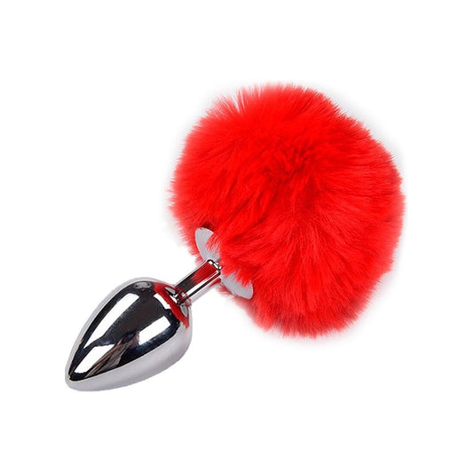 Alive BDSM Line Anal Pleasure Metal Anal Fluffy Butt Plug Medium - Red