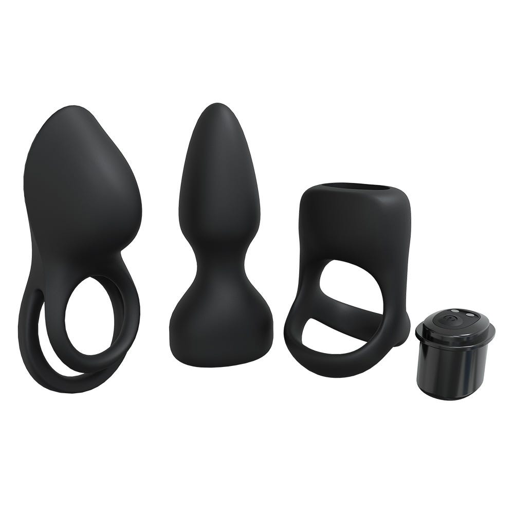 Loveline Pleasure Kit 4 Piece with Vibrator & Sleeves - Black