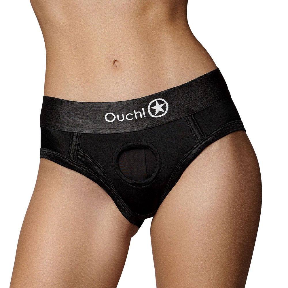 Ouch! Vibrating Strap-On High-Cut Brief with Rechargeable Bullet