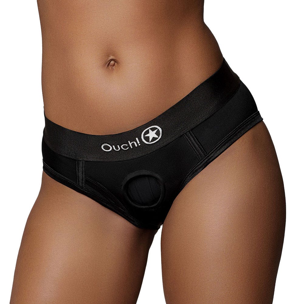 Ouch! Vibrating Strap-On High-Cut Brief with Rechargeable Bullet