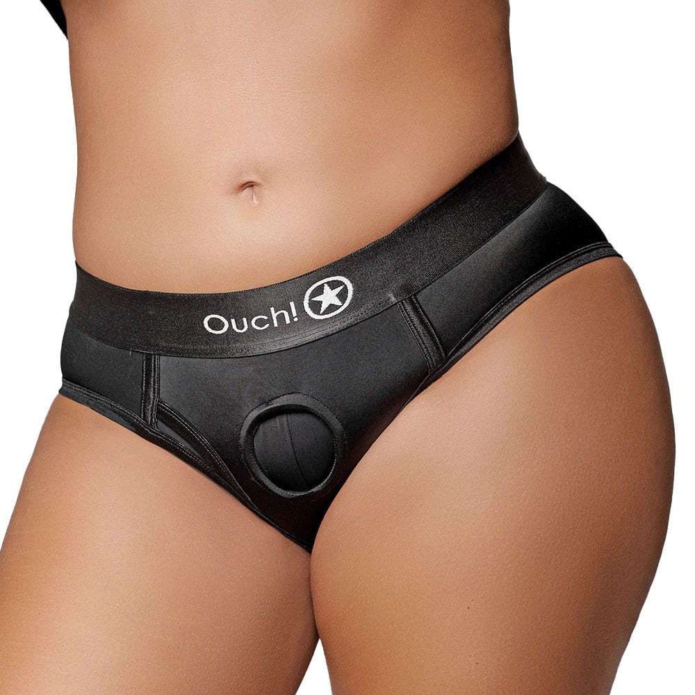 Ouch! Vibrating Strap-On High-Cut Brief with Rechargeable Bullet