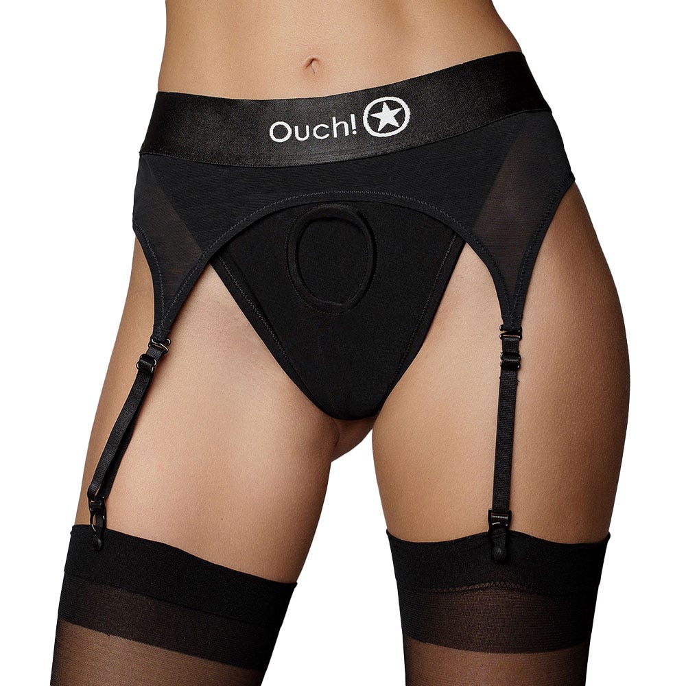 Ouch! Vibrating Strap-on Garter Thong with Rechargeable Bullet