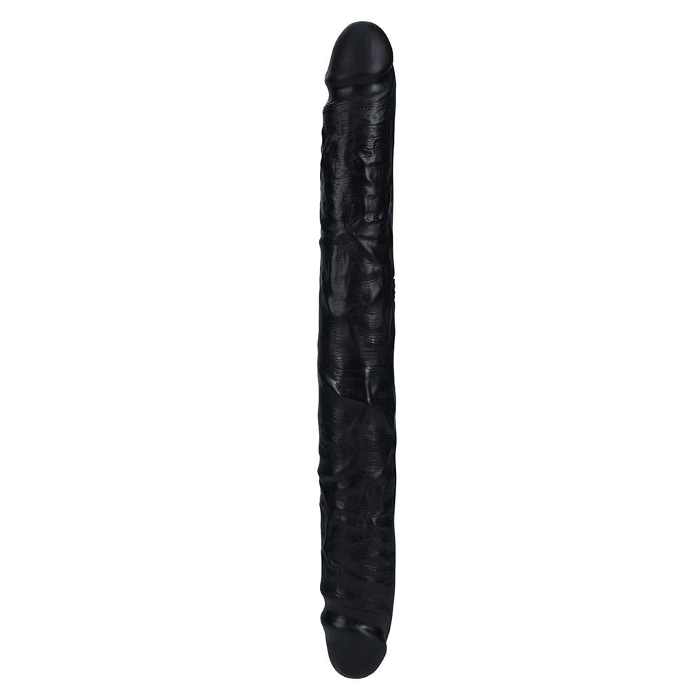 RealRock 12 Inch Straight Slim Realistic Double Dildo - Black